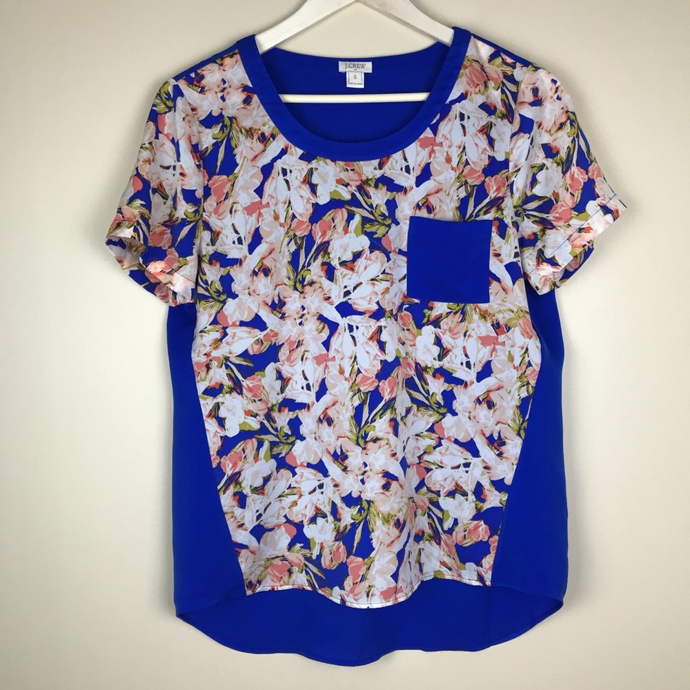 J. Crew Floral Blue Pocket Tee